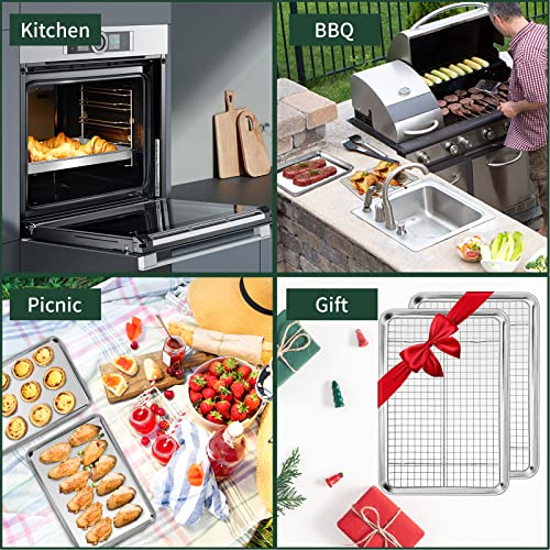 Quarter Sheet Pan with Cooling Rack Set [2 Baking Sheets + 2 Baking Racks], CEKEE Stainless Steel Cookie Sheets for Baking and Wire Rack - Rust & Warp Resistant & Nonstick, Size 12 x 9.8 x 1 Inch - size: 12*10*1Inch