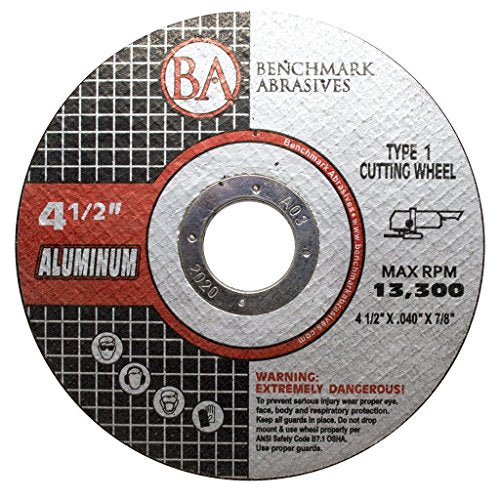 Benchmark Abrasives Grinder Cut Off Wheels 4 1/2 Inch Aluminum Oxide Thin Type 1 Angle Grinder Cutting Disc for Aluminum, Copper - with 7/8" Arbor Hole, Fast Grinder Cutting Wheel - 25 Pack