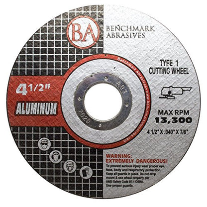 Benchmark Abrasives Grinder Cut Off Wheels 4 1/2 Inch Aluminum Oxide Thin Type 1 Angle Grinder Cutting Disc for Aluminum, Copper - with 7/8" Arbor Hole, Fast Grinder Cutting Wheel - 25 Pack