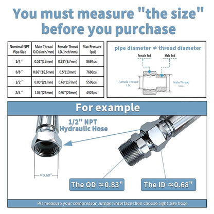 Industrial grade Hydraulic Hose 3/8" NPT Male x 84" Length,High Pressure Hose With Both Sides 360°Swivel Fittings,5800 PSI&250°F High Temp & Pressure Resistance for Hydraulic Systems - size: HY-84L-3/8 NPT