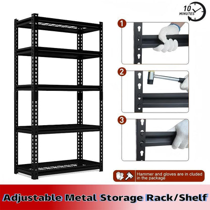 5-Tier Adjustable Heavy Duty Metal Garage Shelving, 2000 LBS Load Capacity Utility Storage Rack, 60 x 28 x 12 Inch Organizer for Basement, Warehouse, Kitchen, Pantry