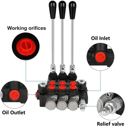 Hydraulic Flow Control Valve, 3 Spool 11 GPM G Ports Hydraulic Directional Control Valves Adjustable Relief Double Acting Parallel Center Tractor Loader W/Small Tractors/Tanks Loaders Log Splitters - size: 3 Spool 11 GPM