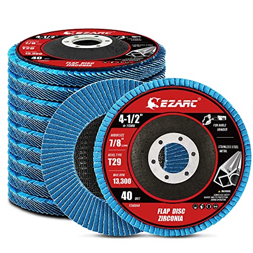 EZARC Zirconia Flap Discs 40 Grit, 4-1/2 x 7/8-Inch, Type 29, 10-Pack - size: 40 GRIT, style: Standard Version