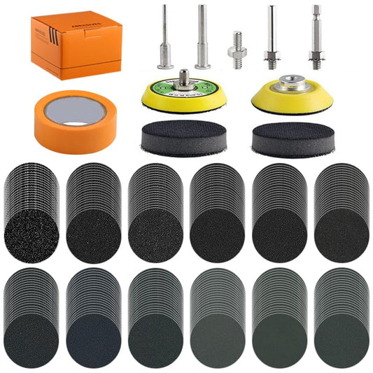 240Pcs 2 Inch Sanding Discs for Drill, Wet Dry Silicon Carbide Sandpaper 80-5000 Grit, with 1/8” & 1/4 ”Shank Backing Pads, Hook and Loop Drill Sanding Attachment for Wood Metal Car Polishing