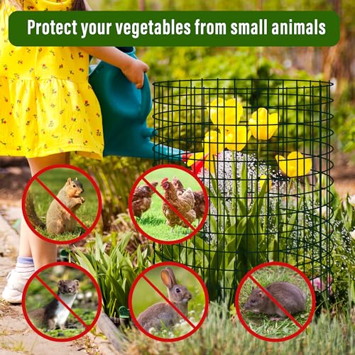 DIY Metal Plant Protectors from Deer, Garden Fencing Animal Barrier Size 11.8 * 15.7 inches, Mesh Plant Cage Chicken Wire Cloche for Plants with Stakes and Nylon Cables