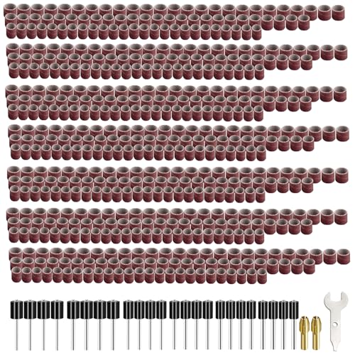 Tnisesm 552Pcs Aluminum Oxide Sanding Drum Set,Including 525 Pieces 80 120 150 240 320 400 600 Grit Drum Sander Sanding Sleeves and 24 Pieces Drum Mandrels for Dremel Rotary Tool,Sanding Drums - size: 7SIZE-525PCS