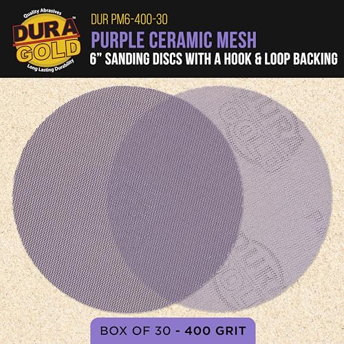 Dura-Gold Premium 400 Grit 6" Purple Ceramic Mesh Sanding Discs, Box of 30 - style: 400 Grit