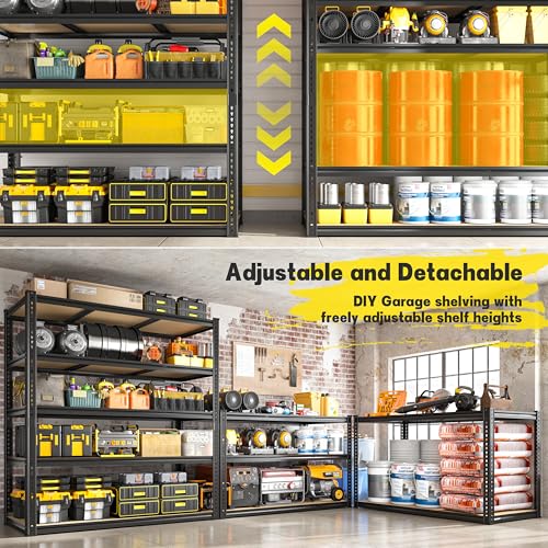 ROOMFAVE 48" W Garage Shelving Heavy Duty 2800LBS,5 Tier, Black, Industrial - size: 72" H x 48" W x 18" D