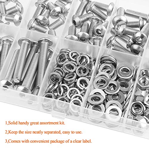 HELIFOUNER 228 Pieces M5 x 8mm /10mm /12mm /16mm /20mm /25mm /30mm, Button Head Socket Cap Screws Bolts Washers Nuts Kit, 304 Stainless Steel - size: M5, style: Button Head Screws