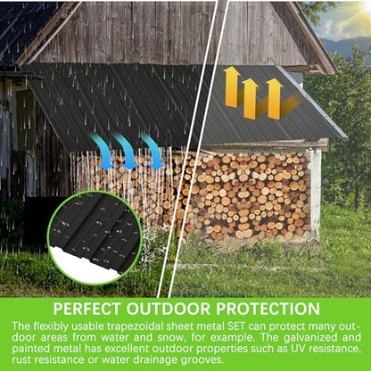10 Pcs Metal Roof Panels 42.52" x 16.77" Roofing Panels Galvanized Steel with Screw Resistant,Versatile and Durable Suitable DIY for Garages,Sheds, Stables and Mobile Homes Black - color: Black, size: 10 pcs/L42.52"