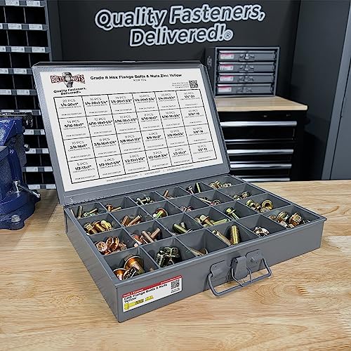 Grade 8 Hex Cap Flange Frame Bolt Yellow & Locking Flange Nuts Assortment Kit - 352 Pieces!