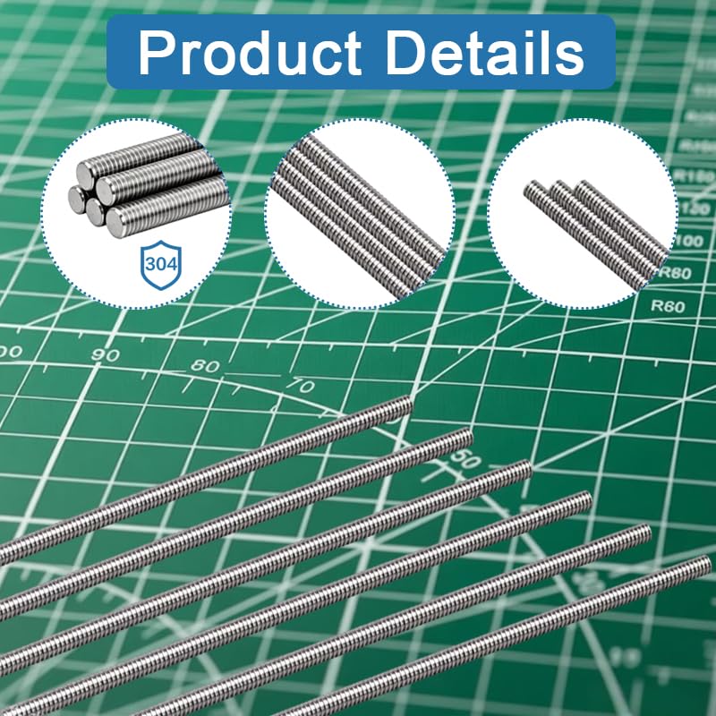 5 Pack M3 x 300mm Fully Threaded Studs, 304 Stainless Steel Right Hand Thread Rod, for Anchor Bolts, Clamps, Hangers, U-Bolts & RC Car Parts