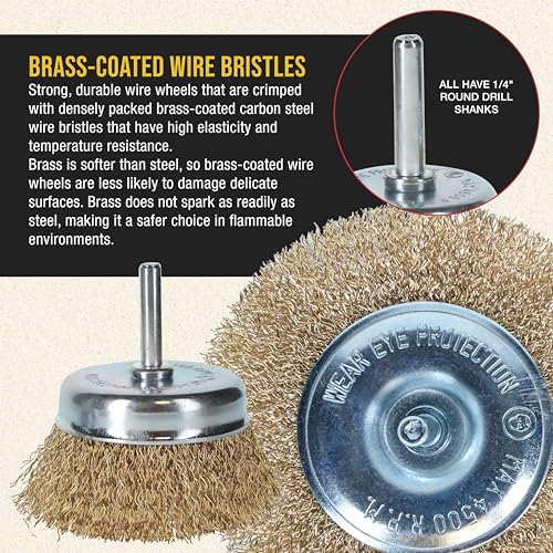 Dura-Gold 12-Pc Abrasive Brass-Coated Wire Wheel, Cup Brush, End Brush Set