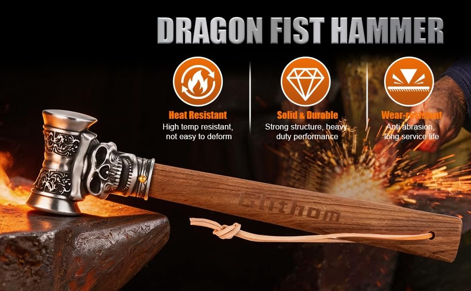 Skull and Fist Engraved Ball Peen Hammer, Quenched Stainless Steel Head Natural Wood Handle 1.87 lbs Multi Purpose Hand Tool for DIY Home Repair Crafts Unique Mens Gift - size: Engraved