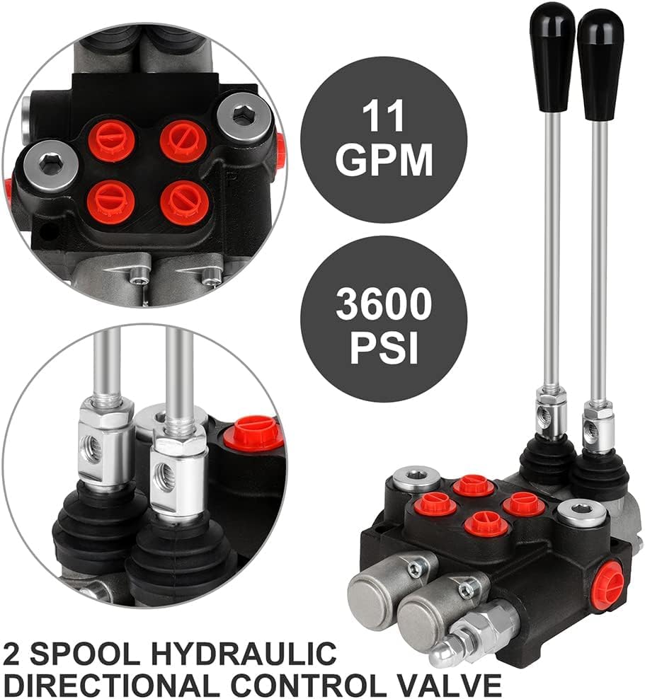 Hydraulic Flow Control Valve, 2 Spool 11 GPM G Ports Hydraulic Directional Control Valves Adjustable Relief Double Acting Parallel Center Tractor Loader W/Small Tractors/Tanks Loaders Log Splitters - size: 2 Spool 11 GPM