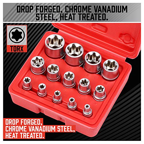 SEDY 14-Piece E-TORX Socket Set - Premium Female Torx Socket Set, Ultimate Torque Star Sockets, External Torx Sockets, E4 E5 E6 E7 E8 E10 E11 E12 E14 E16 E18 E20 E22 E24 - style: 14-Piece E-Torx - (E4-E24)
