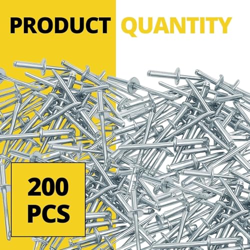 200PCS Large Flange Aluminum Pop Rivets 3/16" x 3/4" Big Head Steel Mandrel Dome Body Blind Clenches Set for Sheet Steel Duct Work Aluminum Boat Clenches Long Pop Rivets - color: 200 Pcs, size: 3/16" x 3/4"