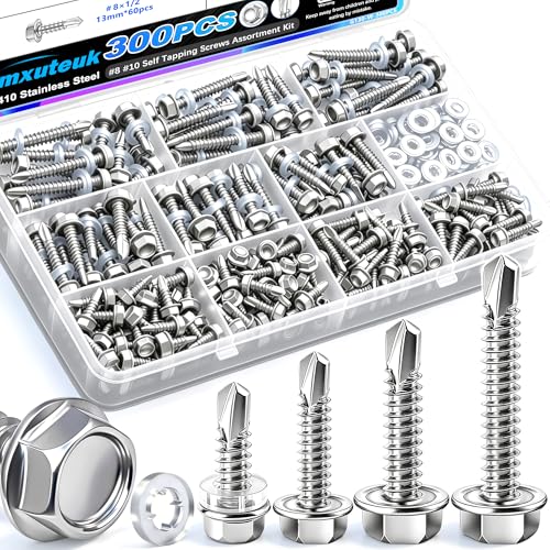 mxuteuk 300PCS #8#10 Self Tapping Screws for Metal,410 Stainless Steel - size: SV 300PCS #8 #10 Kit