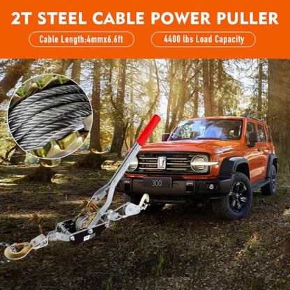 Come Along Winch 4400 lbs/2T Pulling Capacity, 6.6 ft Steel Cable,2 Hooks - size: 4400 lbs