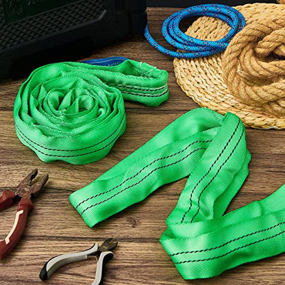 Fabbay 2 Pcs Green Polyester Round Sling Lifting Straps for Hoist Heavy Duty Object Poly Endless Slings for Hoisting Towing, 5, 300 Lbs Vertical Capacity, 4, 240 Lbs Choker, 10, 600 Basket(4 Ft)