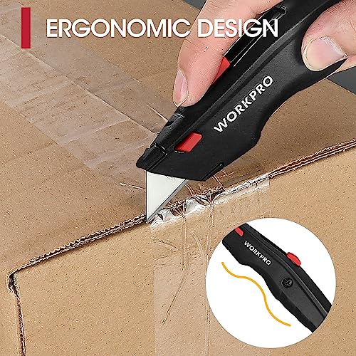 WORKPRO Premium Utility Knife, Retractable All Metal Heavy Duty Box Cutter, Quick Change Blade Razor Knife, with 10 Extra Blades - color: Black