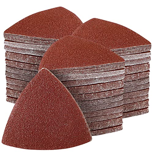 200Pcs 80mm 3-1/8 Inch Triangular Oscillating Multi Tool Sanding Pads Kit