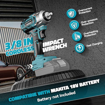 DIYtoolifz Cordless Impact Wrench Compatible with Makita 18v Battery: 250Ft-lbs(340N.m) 3/8" Brushless Electric Impact Gun, 2400RPM High Torque Impact Driver, Power Impact Wrench, Bare Tool - size: 250ft-lbs, style: For Makita 18V Battery (Battery Not Inc