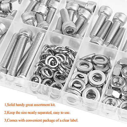 HELIFOUNER 120 Pieces M6 x 10mm /12mm /16mm /20mm /25mm /30mm /35mm, Hex Socket Head Cap Screws Bolts Washers Nuts Kit, 304 Stainless Steel - size: M6, style: Socket Head Screws