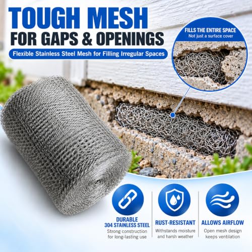 304 Stainless Steel Mesh Roll 5in x 100ft, Wire Mesh for Mice Control - size: 5" x 100FT