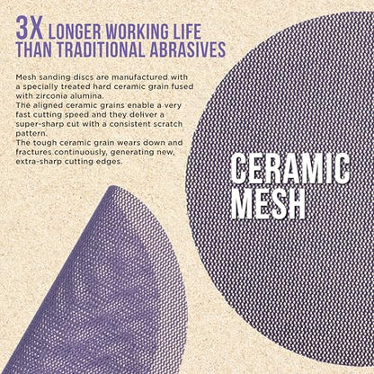 Dura-Gold Premium 120 Grit 5" Purple Ceramic Mesh Sanding Discs, Box of 30 - style: 120 Grit
