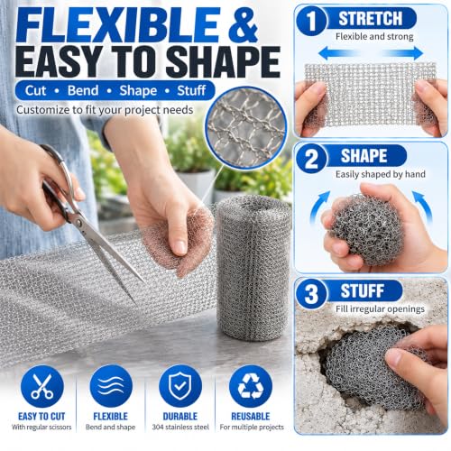 Wire Mesh for Mice Control, 5" x 33FT Stainless Steel Wool - size: 5" x 33 FT