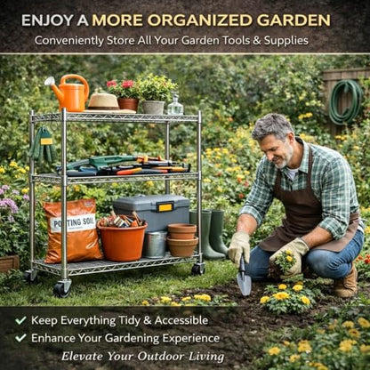 Storage Shelves - 3 Tier Metal Shelving Unit, 18" D × 36" W × 48" H - color: Chrome, size: 18"D X 36"W x 48"H, 3 Tier