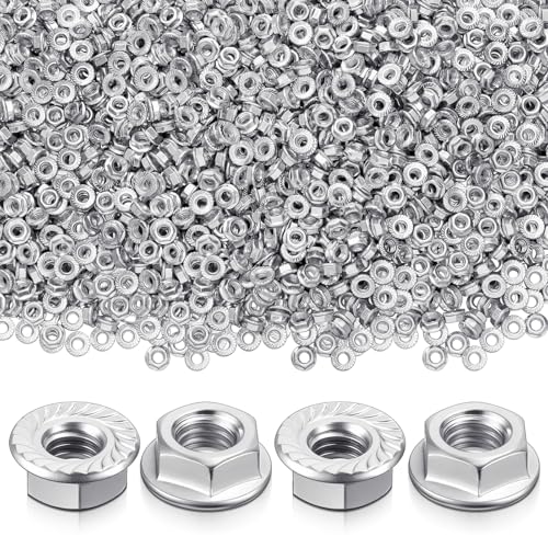 Hicarer 1000 Pack 1/4-20 Zinc Plated Serrated Flange Hex Lock Nuts, Serrated Flange 1/4-20 Hex Lock Nuts Locknuts Replacement Bright Finish Corrosion-Resistant - size: 1/4-20
