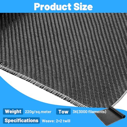 10ft x 12 Inch Carbon Fiber Fabric, 3K 220g 2x2 Twill Weave Cloth for Structural Reinforcement on Cars, Boats, Concrete Walls and DIY Repair, Black (1 Roll)