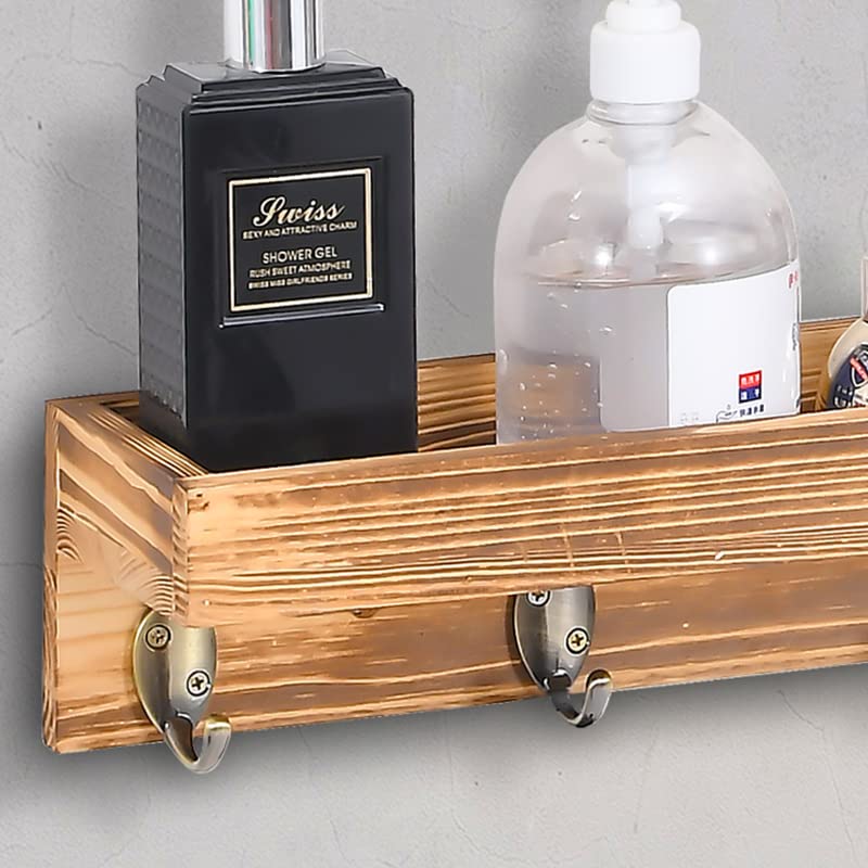 UPTRUST Wall Mount Hair Tool Organizer, Set of 2 Layer Rustic Wooden Dryer Holder Rack, Product Organizer Tray for Dryer with 4 Hooks