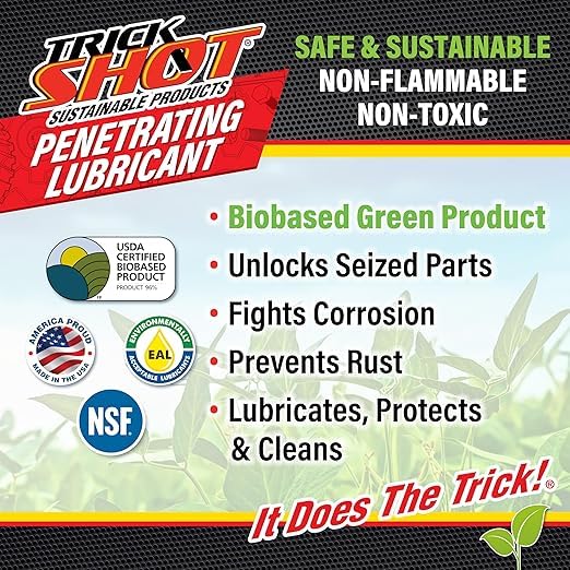 Trick Shot - 3-in-1 Penetrating Lubricant Oil - Biobased Food Grade Industrial Oil for Parts, Rust & Corrosion Remover, Anti-Seize Lubricant Protects Metal Surfaces, Degreases & Cleans - 16 oz, 2-Pk - size: 16 Fl Oz, style: 2-Pack