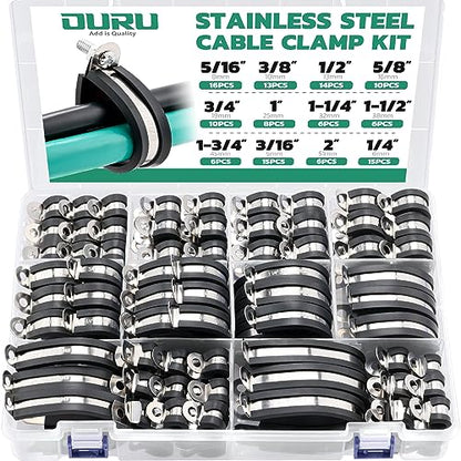 OURU 125PCS Cable Clamps Assortment Kit,Rubber Coated, 1/4"-2" 12 Sizes - size: 125 PCS - 12 Sizes