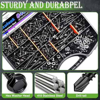 mxuteuk 1000PCS #14#12#10#8 Black Self Tapping Screws,410 Stainless Steel - size: BK 1000PCS #8 #10#12#14 Kit
