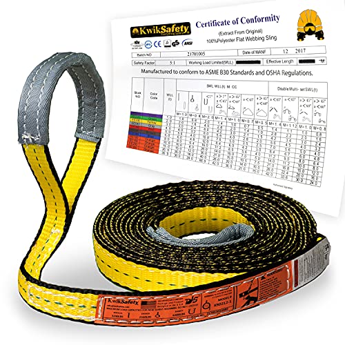 KwikSafety - Charlotte, NC - Mighty Sumo 1”x 20’ Poly Web Sling Lifting Strap Construction ASME OSHA / 3200lbs Vertical 2550lbs Choker 6400lbs Basket/Rigging Moving Towing Hoisting Gear - size: 1"x20' | 3200 lbs