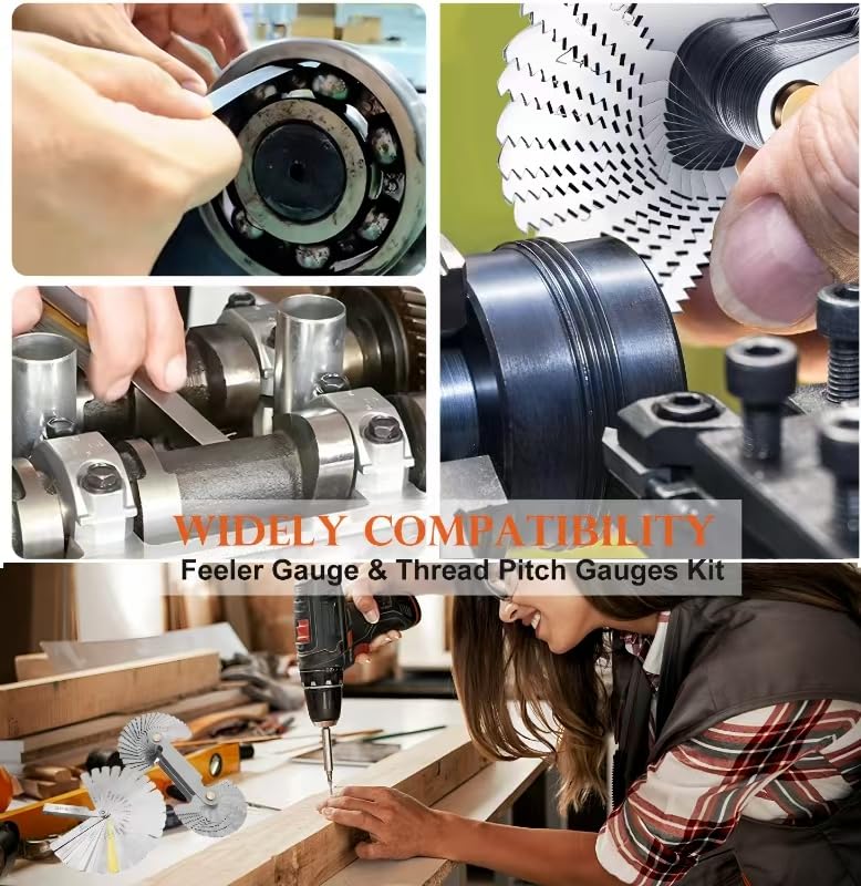 32 Blades Feeler Gauges SAE/Metric Feeler Gauge 58 pcs Thread Gauge Metric & Imperial & US Screw Gauge SAE Thread Pitch Gauge for Machining Assembly Quality Inspection - color: Thread Gauges +Feeler Gauge