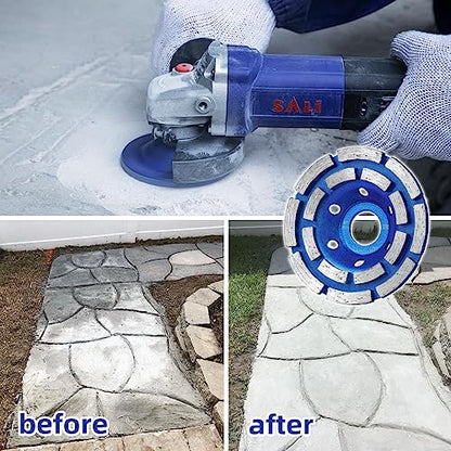 SALI Diamond Concrete Grinding Wheel 4 1/2 inch for Polishing and Cleaning Stone Concrete Surface, Cement, Marble, Rock, Granite, and Thinset Removing, Angle Grinder Double Rows Wheels Cup 115*22.2MM - style: Double Rows