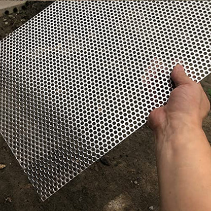 19 Gauge 23.6"x11.8" Perforated Metal Sheets Expanded Metal Mesh Opening 35% Hole 5mm 0.2"(About 1/5") Perforated Stainless Steel Sheet 304 Stainless Steel Mesh Screen Panel Decorati Plate - size: 23.6" X 11.8"