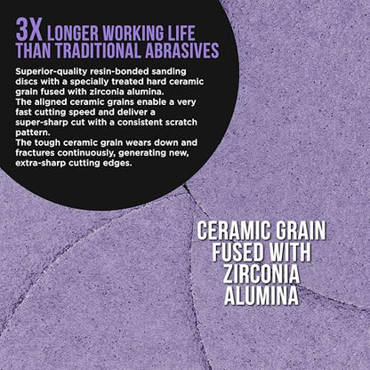 Dura-Gold Premium 40 Grit 6" Purple Film Ceramic Sanding Discs, Box of 25 - style: 40 Grit