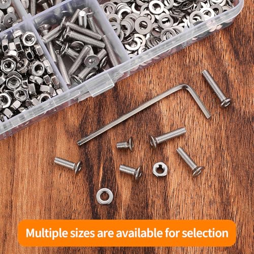 570 Pcs M3 Screws Set, Metric Screw Assortment, Metric Machine Screw Assortment, Countersunk Bolts and Nuts Set, 304 Stainless Steel Flat Head Hex Socket Cap Screws Bolts with Washers - size: M3