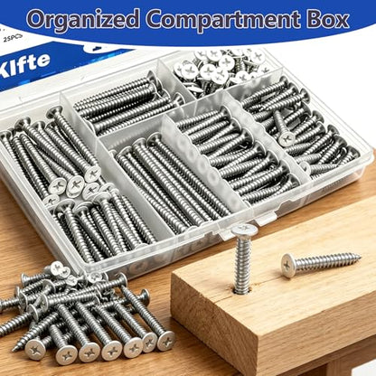 165PCS #6 White Head Screws for 2.8mm-3.0mm Holes, White Wood Screw Assortment Kit – 6 Sizes (2” to 1/2”) 304 Stainless Steel for Shutters, Shelf, Wall Plate, Shiplap