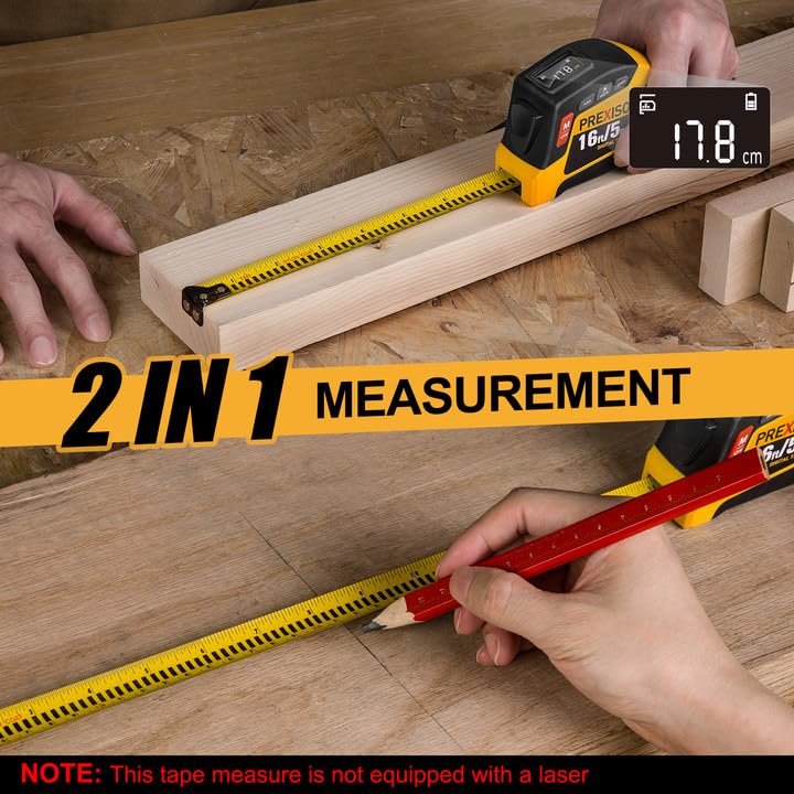 PREXISO 2-in-1 Digital Tape Measure, 16Ft Rechargeable Measuring Tape - color: Yellow