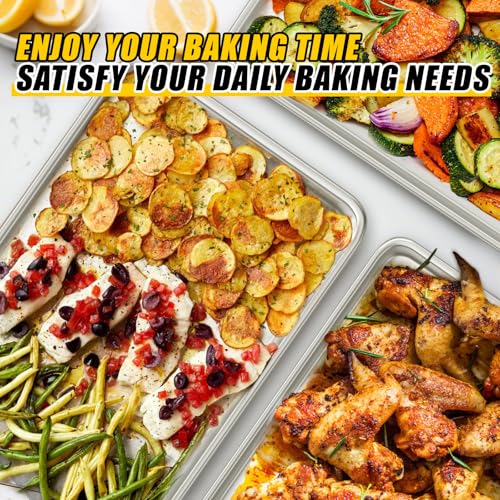 Baking Sheet Pan Set of 3, Commercial Quality Aluminum Cookie Sheets for Oven, Umite Chef Warp Resistant Baker's Half/Quarter/Jelly Roll Pans, Thick Cookie Tray Pans for Baking, Roasting - size: 13x9in 15x10in 18x13in
