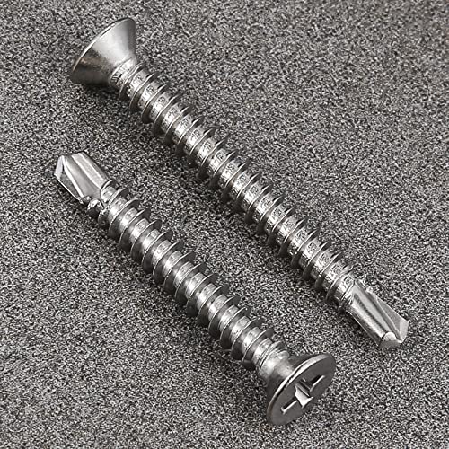 Wensilon（300pcs）#8×1”for Sheet Metal Self-Tapping Screws 410 Stainless Steel Flat Head High-Strength Quick self-Drilling Screws - color: Silver, size: #8X1"