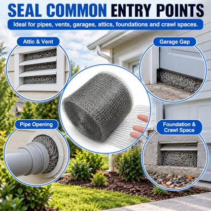 Wire Mesh for Mice Control, 5" x 33FT Stainless Steel Wool - size: 5" x 33 FT