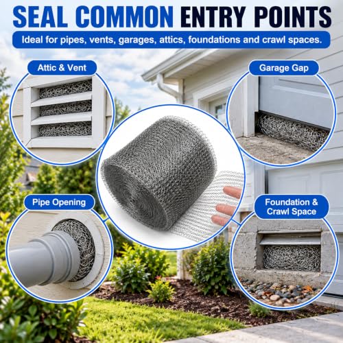 304 Stainless Steel Mesh Roll 5in x 100ft, Wire Mesh for Mice Control - size: 5" x 100FT